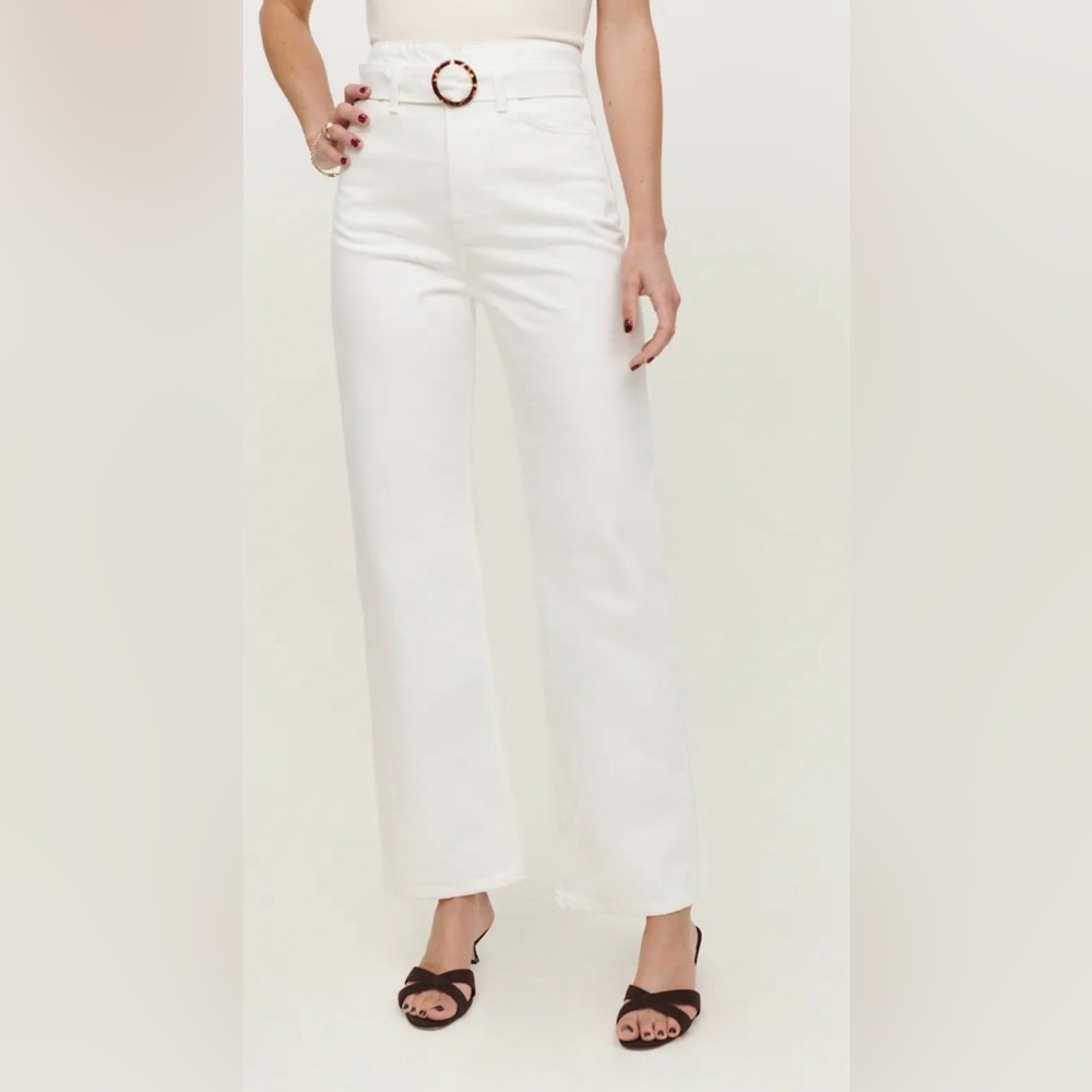 Reformation Wilder Belted High Rise Wide Leg Cropped Jeans